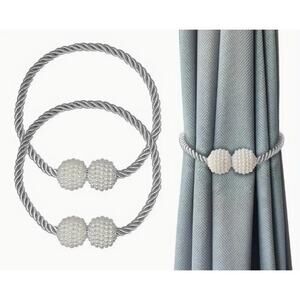 NEW Decorative White Faux Pearl Gray Weave Rope Magnetic Curtain Drape Tiebacks